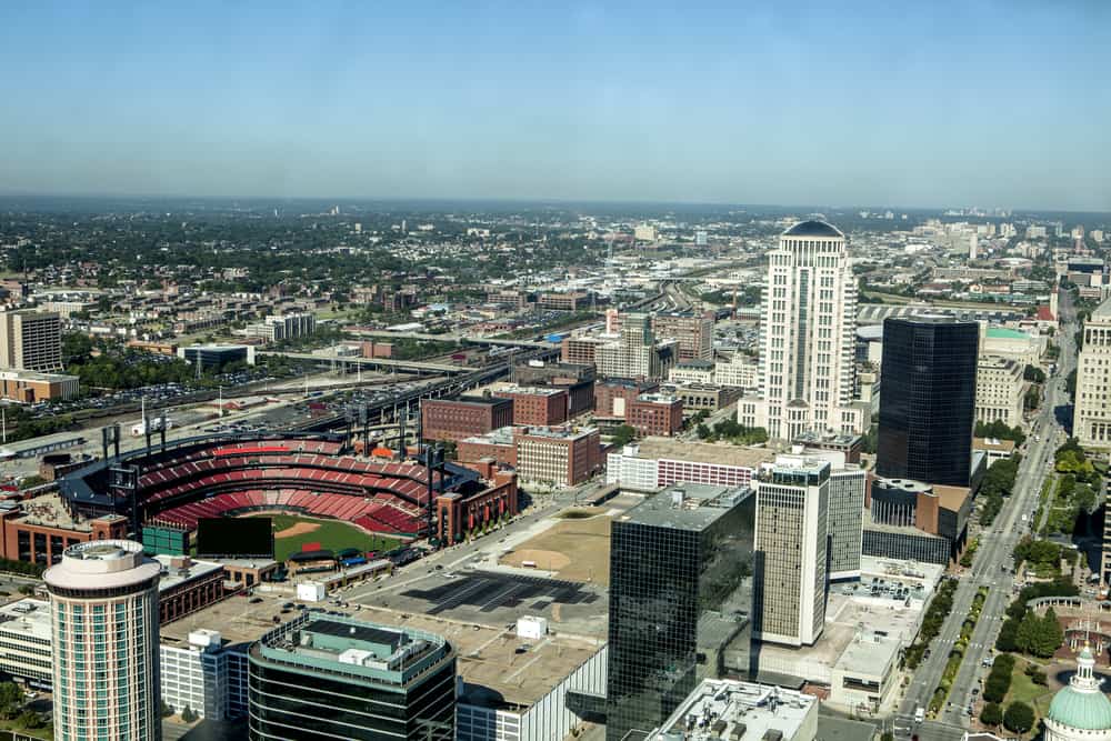 Aerial view of Busch Stadium, home to the St. Louis Cardinals