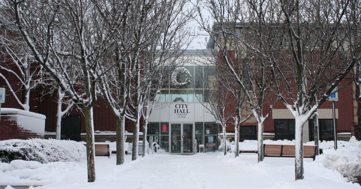 Elmhurst City Hall just before Christmas